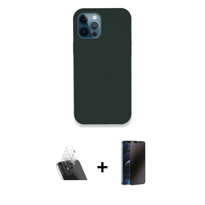MARSİLYAN™- iPhone 12 Pro Kılıf Zirve Modern Özel Seri - Siyah 3D Antistatik Hayalet Cam Ekran Koruyucu + Kamera Lens Koruma Cam - SF