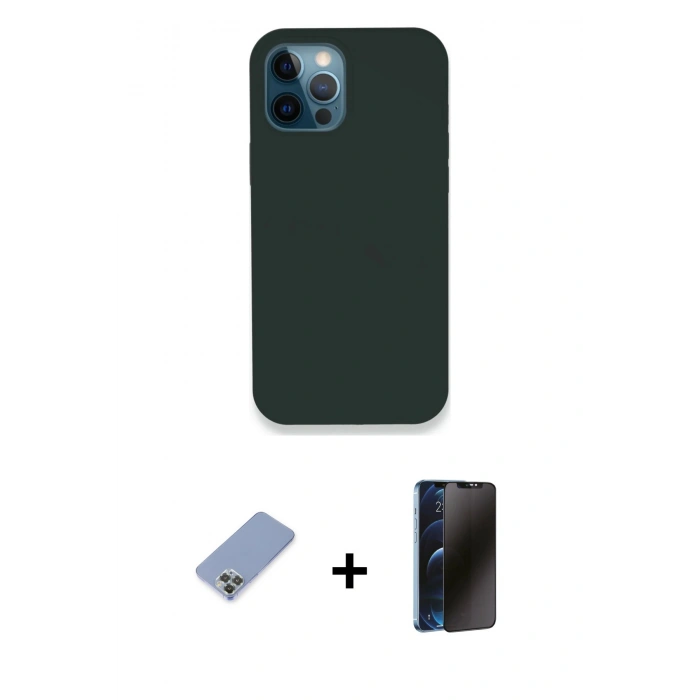 MARSİLYAN™- iPhone 12 Pro Kılıf Zirve Modern Özel Seri - Siyah 3D Antistatik Hayalet Cam Ekran Koruyucu + Metal Kamera Lens Koruma Cam - KUYL