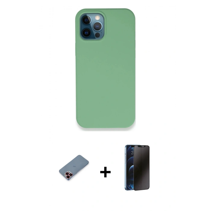MARSİLYAN™- iPhone 12 Pro Kılıf Zirve Modern Özel Seri - Siyah 3D Antistatik Hayalet Cam Ekran Koruyucu + Metal Kamera Lens Koruma Cam - KI