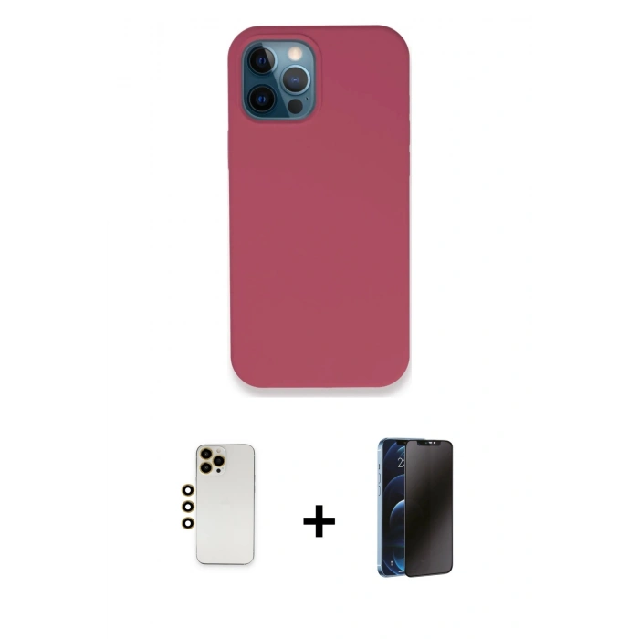 MARSİLYAN™- iPhone 12 Pro Kılıf Zirve Modern Özel Seri - Siyah 3D Antistatik Hayalet Cam Ekran Koruyucu + Shine Kamera Lens - GD