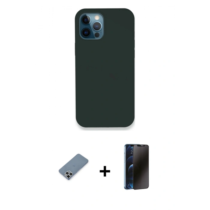 MARSİLYAN™- iPhone 12 Pro Kılıf Zirve Modern Özel Seri - Siyah 3D Antistatik Hayalet Cam Ekran Koruyucu + Metal Kamera Lens Koruma Cam - GS