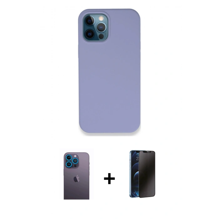 MARSİLYAN™- iPhone 12 Pro Kılıf Zirve Modern Özel Seri - Siyah 3D Antistatik Hayalet Cam Ekran Koruyucu + Neon Fosforlu Kamera Lens - MI