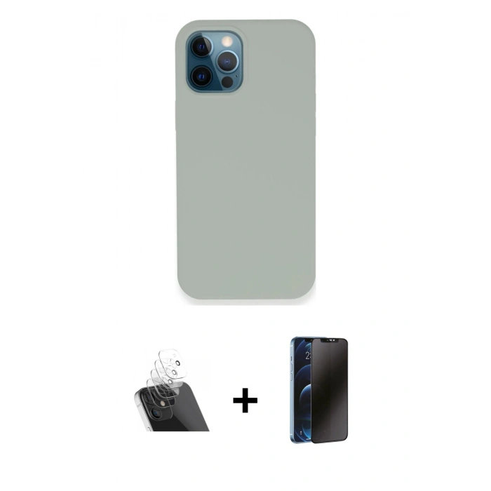 MARSİLYAN™- iPhone 12 Pro Kılıf Zirve Modern Özel Seri - Siyah 3D Antistatik Hayalet Cam Ekran Koruyucu + Kamera Lens Koruma Cam - SF