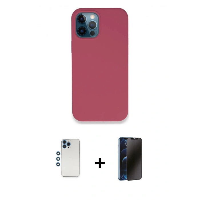 MARSİLYAN™- iPhone 12 Pro Kılıf Zirve Modern Özel Seri - Siyah 3D Antistatik Hayalet Cam Ekran Koruyucu + Shine Kamera Lens - MI