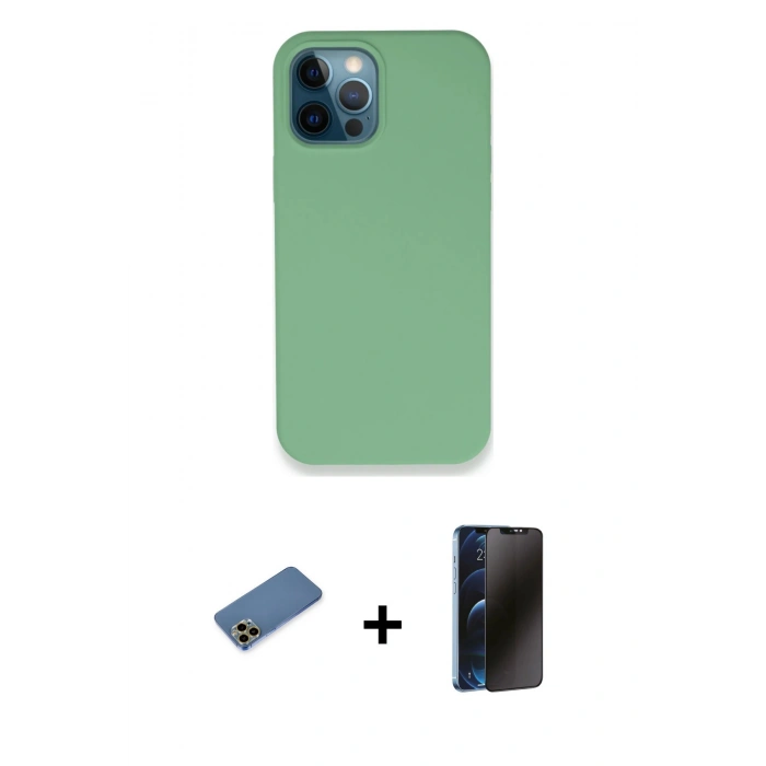 MARSİLYAN™- iPhone 12 Pro Kılıf Zirve Modern Özel Seri - Siyah 3D Antistatik Hayalet Cam Ekran Koruyucu + Shine Kamera Lens Koruma Cam - GD