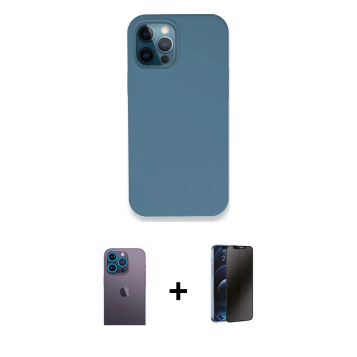 MARSİLYAN™- iPhone 12 Pro Kılıf Zirve Modern Özel Seri - Siyah 3D Antistatik Hayalet Cam Ekran Koruyucu + Neon Fosforlu Kamera Lens - MI