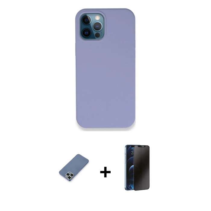 MARSİLYAN™- iPhone 12 Pro Kılıf Zirve Modern Özel Seri - Siyah 3D Antistatik Hayalet Cam Ekran Koruyucu + Metal Kamera Lens Koruma Cam - AKYL
