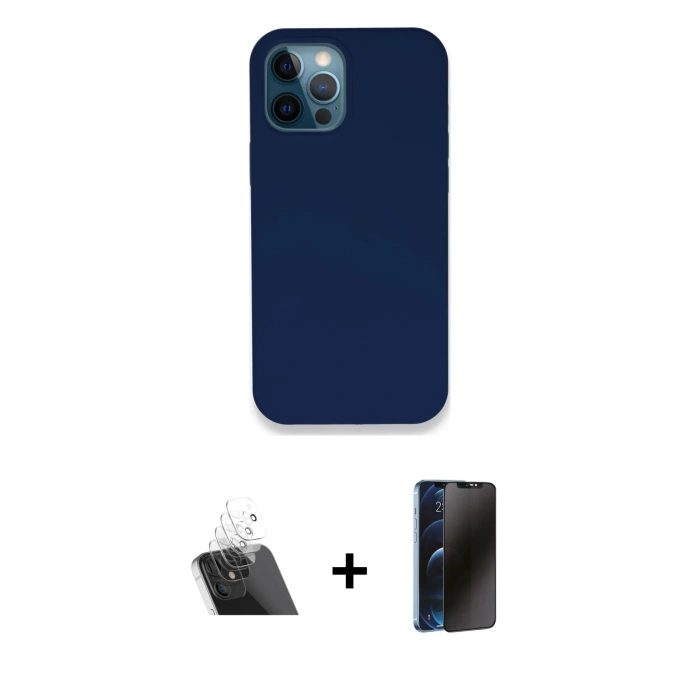 MARSİLYAN™- iPhone 12 Pro Kılıf Zirve Modern Özel Seri - Siyah 3D Antistatik Hayalet Cam Ekran Koruyucu + Kamera Lens Koruma Cam - SF