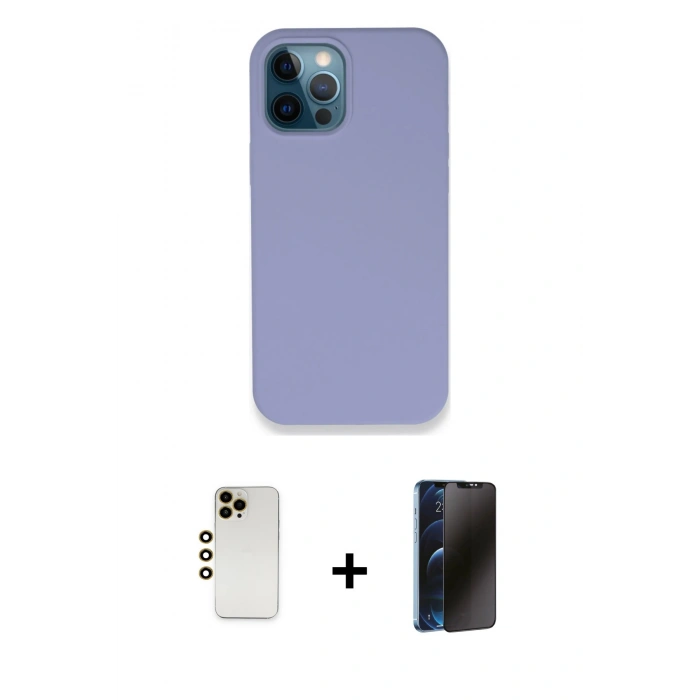 MARSİLYAN™- iPhone 12 Pro Kılıf Zirve Modern Özel Seri - Siyah 3D Antistatik Hayalet Cam Ekran Koruyucu + Shine Kamera Lens - GD