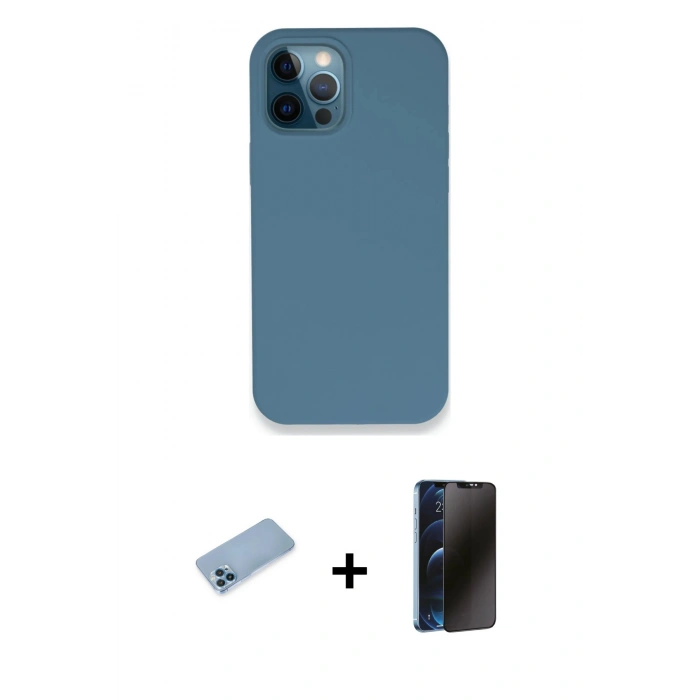 MARSİLYAN™- iPhone 12 Pro Kılıf Zirve Modern Özel Seri - Siyah 3D Antistatik Hayalet Cam Ekran Koruyucu + Shine Kamera Lens Koruma Cam - MI