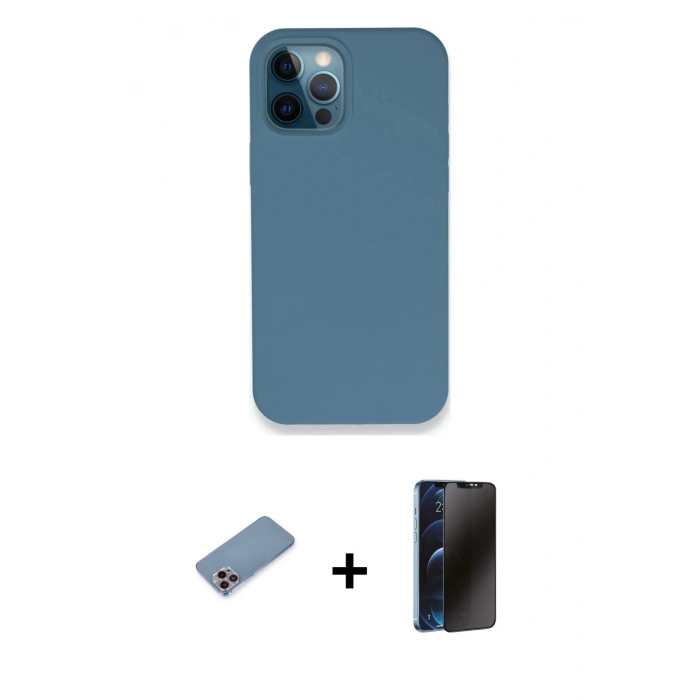 MARSİLYAN™- iPhone 12 Pro Kılıf Zirve Modern Özel Seri - Siyah 3D Antistatik Hayalet Cam Ekran Koruyucu + Shine Kamera Lens Koruma Cam - PE