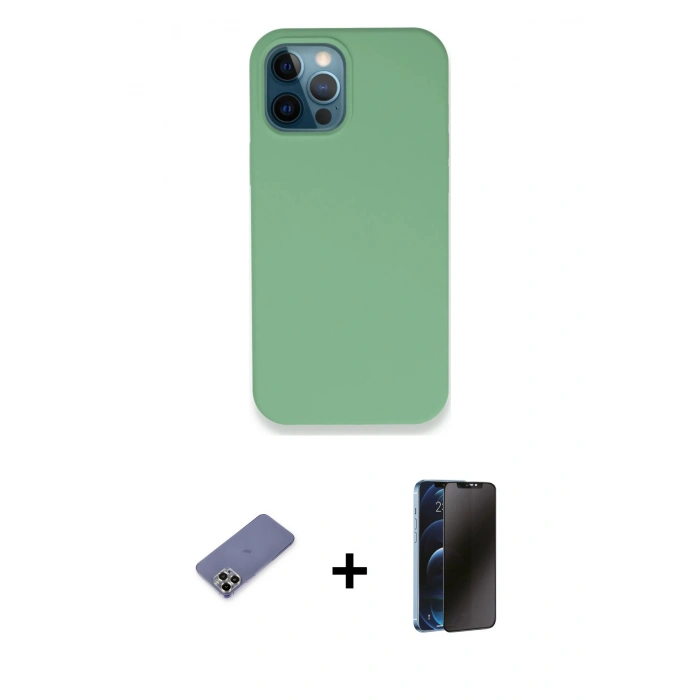 MARSİLYAN™- iPhone 12 Pro Kılıf Zirve Modern Özel Seri - Siyah 3D Antistatik Hayalet Cam Ekran Koruyucu + Metal Kamera Lens Koruma Cam - GD
