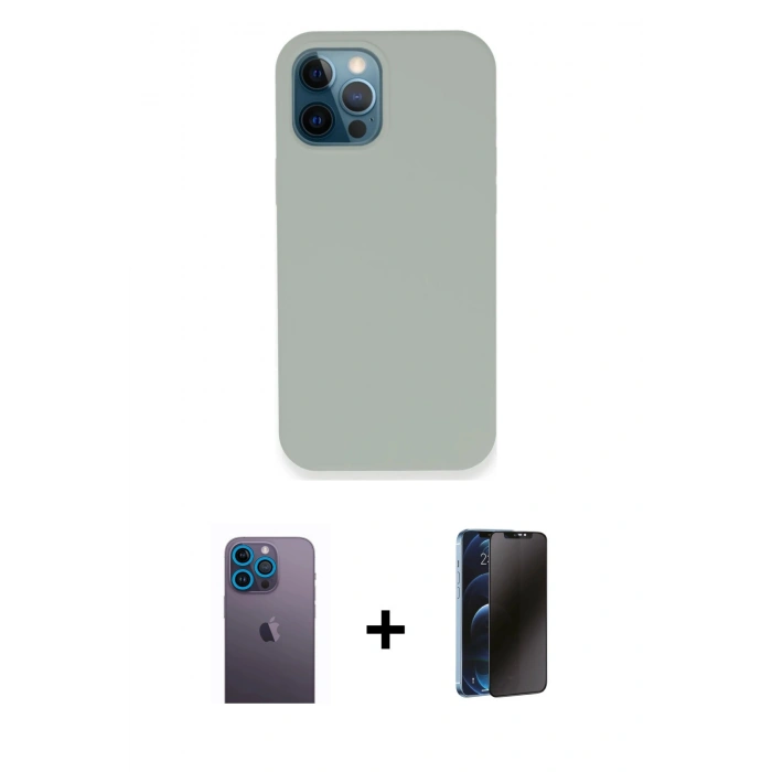 MARSİLYAN™- iPhone 12 Pro Kılıf Zirve Modern Özel Seri - Siyah 3D Antistatik Hayalet Cam Ekran Koruyucu + Neon Fosforlu Kamera Lens - MI