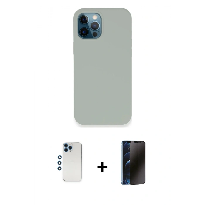 MARSİLYAN™- iPhone 12 Pro Kılıf Zirve Modern Özel Seri - Siyah 3D Antistatik Hayalet Cam Ekran Koruyucu + Shine Kamera Lens - MI