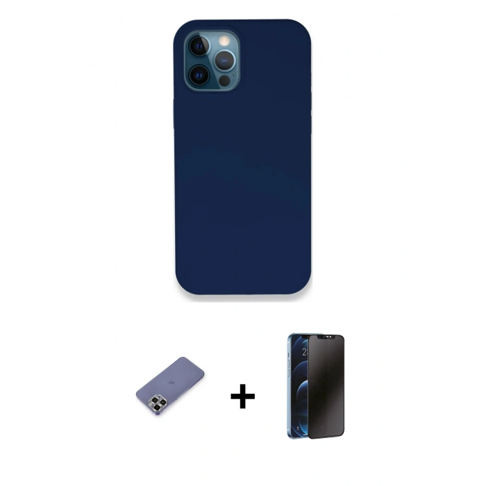 MARSİLYAN™- iPhone 12 Pro Kılıf Zirve Modern Özel Seri - Siyah 3D Antistatik Hayalet Cam Ekran Koruyucu + Metal Kamera Lens Koruma Cam - GD