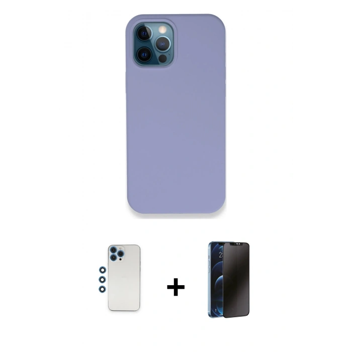 MARSİLYAN™- iPhone 12 Pro Kılıf Zirve Modern Özel Seri - Siyah 3D Antistatik Hayalet Cam Ekran Koruyucu + Shine Kamera Lens - MI