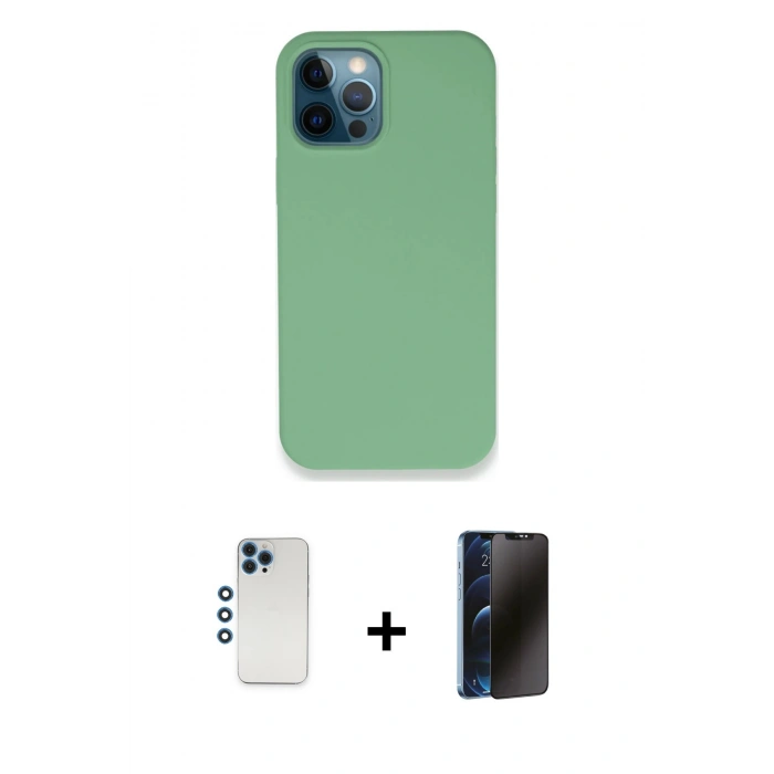 MARSİLYAN™- iPhone 12 Pro Kılıf Zirve Modern Özel Seri - Siyah 3D Antistatik Hayalet Cam Ekran Koruyucu + Shine Kamera Lens - MI