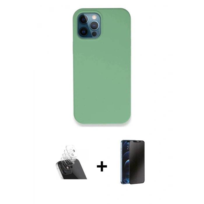 MARSİLYAN™- iPhone 12 Pro Kılıf Zirve Modern Özel Seri - Siyah 3D Antistatik Hayalet Cam Ekran Koruyucu + Kamera Lens Koruma Cam - SF
