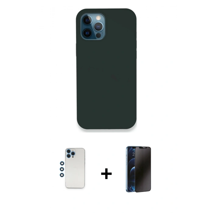 MARSİLYAN™- iPhone 12 Pro Kılıf Zirve Modern Özel Seri - Siyah 3D Antistatik Hayalet Cam Ekran Koruyucu + Shine Kamera Lens - MI