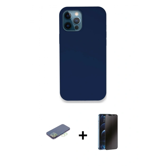 MARSİLYAN™- iPhone 12 Pro Kılıf Zirve Modern Özel Seri - Siyah 3D Antistatik Hayalet Cam Ekran Koruyucu + Renkli Kamera Lens Koruma Cam - YL