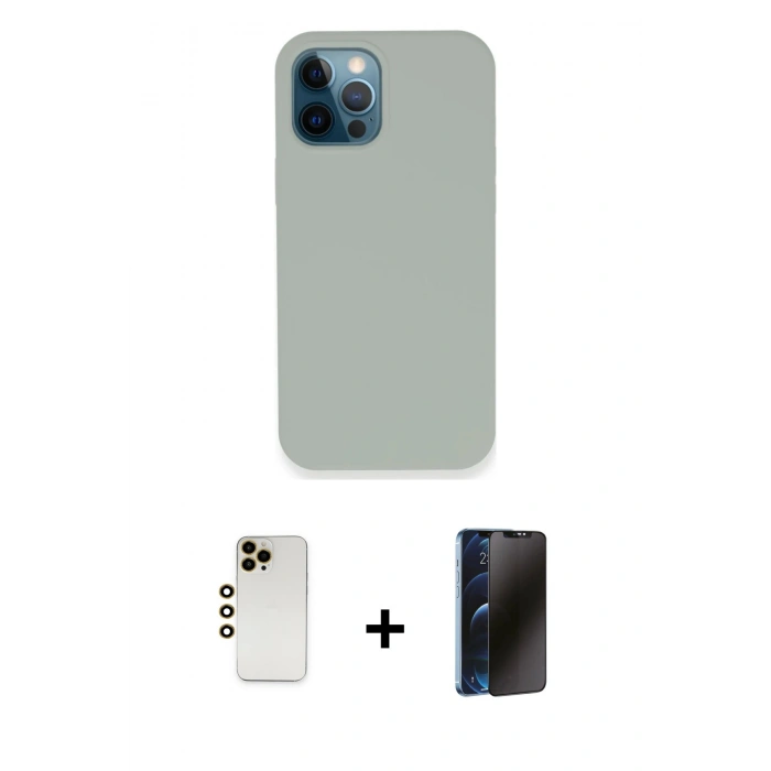 MARSİLYAN™- iPhone 12 Pro Kılıf Zirve Modern Özel Seri - Siyah 3D Antistatik Hayalet Cam Ekran Koruyucu + Shine Kamera Lens - GD