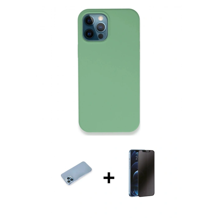 MARSİLYAN™- iPhone 12 Pro Kılıf Zirve Modern Özel Seri - Siyah 3D Antistatik Hayalet Cam Ekran Koruyucu + Shine Kamera Lens Koruma Cam - MI