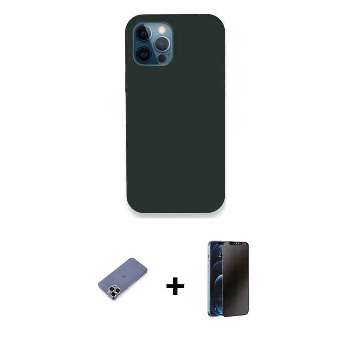 MARSİLYAN™- iPhone 12 Pro Kılıf Zirve Modern Özel Seri - Siyah 3D Antistatik Hayalet Cam Ekran Koruyucu + Metal Kamera Lens Koruma Cam - GD