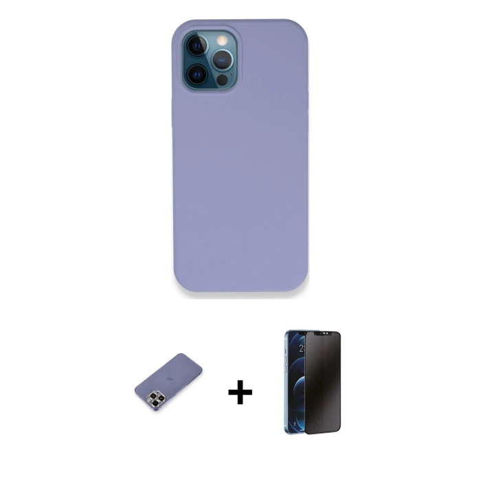MARSİLYAN™- iPhone 12 Pro Kılıf Zirve Modern Özel Seri - Siyah 3D Antistatik Hayalet Cam Ekran Koruyucu + Metal Kamera Lens Koruma Cam - GD