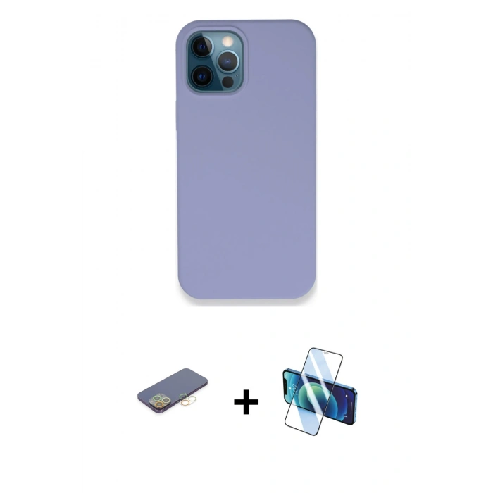 MARSİLYAN™- iPhone 12 Pro Kılıf Zirve Modern Özel Seri - Siyah 3D Antistatik Seramik Nano Ekran Koruyucu + Renkli Kamera Lens Koruma Cam - SI