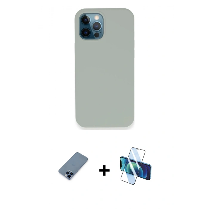 MARSİLYAN™- iPhone 12 Pro Kılıf Zirve Modern Özel Seri - Siyah 3D Antistatik Seramik Nano Ekran Koruyucu + Metal Kamera Lens Koruma Cam - MI