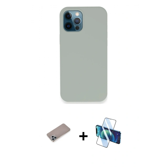 MARSİLYAN™- iPhone 12 Pro Kılıf Zirve Modern Özel Seri - Siyah 3D Antistatik Seramik Nano Ekran Koruyucu + Shine Kamera Lens Koruma Cam - SABE