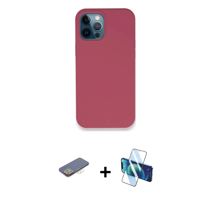 MARSİLYAN™- iPhone 12 Pro Kılıf Zirve Modern Özel Seri - Siyah 3D Antistatik Seramik Nano Ekran Koruyucu + Renkli Kamera Lens Koruma Cam - SI
