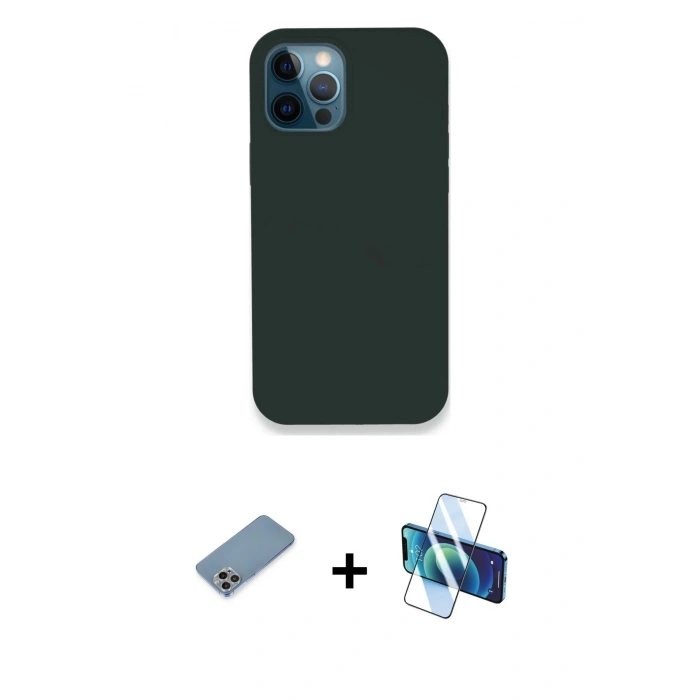 MARSİLYAN™- iPhone 12 Pro Kılıf Zirve Modern Özel Seri - Siyah 3D Antistatik Seramik Nano Ekran Koruyucu + Shine Kamera Lens Koruma Cam - GI