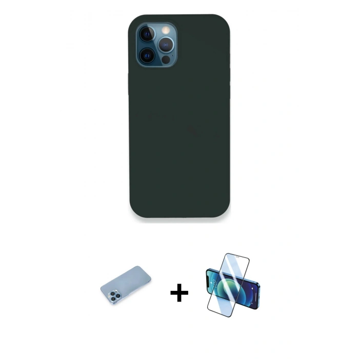 MARSİLYAN™- iPhone 12 Pro Kılıf Zirve Modern Özel Seri - Siyah 3D Antistatik Seramik Nano Ekran Koruyucu + Shine Kamera Lens Koruma Cam - MI