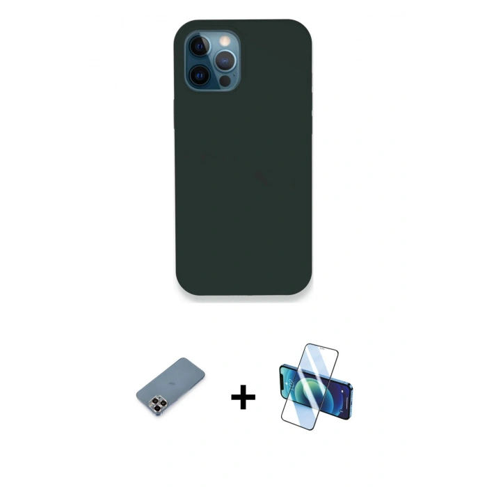 MARSİLYAN™- iPhone 12 Pro Kılıf Zirve Modern Özel Seri - Siyah 3D Antistatik Seramik Nano Ekran Koruyucu + Metal Kamera Lens Koruma Cam - MR