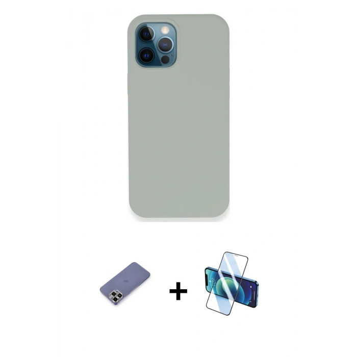 MARSİLYAN™- iPhone 12 Pro Kılıf Zirve Modern Özel Seri - Siyah 3D Antistatik Seramik Nano Ekran Koruyucu + Metal Kamera Lens Koruma Cam - GD