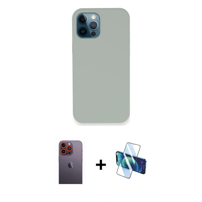 MARSİLYAN™- iPhone 12 Pro Kılıf Zirve Modern Özel Seri - Siyah 3D Antistatik Seramik Nano Ekran Koruyucu + Turuncu Neon Fosforlu Kamera Lens