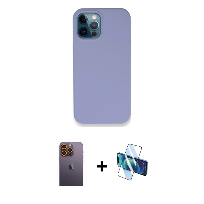 MARSİLYAN™- iPhone 12 Pro Kılıf Zirve Modern Özel Seri - Siyah 3D Antistatik Seramik Nano Ekran Koruyucu + Neon Fosforlu Kamera Lens - SI