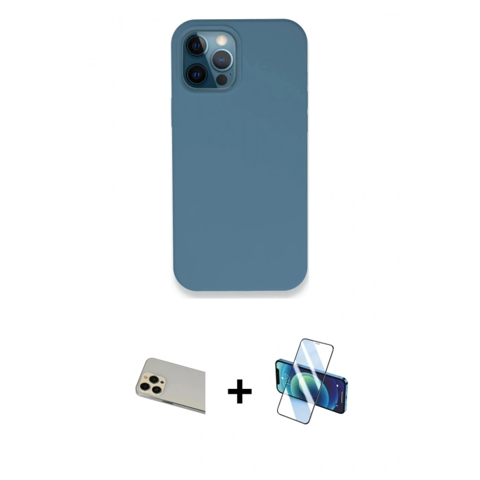 MARSİLYAN™- iPhone 12 Pro Kılıf Zirve Modern Özel Seri - Siyah 3D Antistatik Seramik Nano Ekran Koruyucu + Rainbow Kamera Lens Koruma Cam - GD