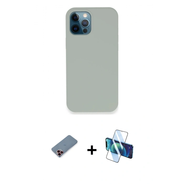 MARSİLYAN™- iPhone 12 Pro Kılıf Zirve Modern Özel Seri - Siyah 3D Antistatik Seramik Nano Ekran Koruyucu + Metal Kamera Lens Koruma Cam - KI