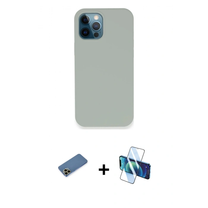MARSİLYAN™- iPhone 12 Pro Kılıf Zirve Modern Özel Seri - Siyah 3D Antistatik Seramik Nano Ekran Koruyucu + Shine Kamera Lens Koruma Cam - GD