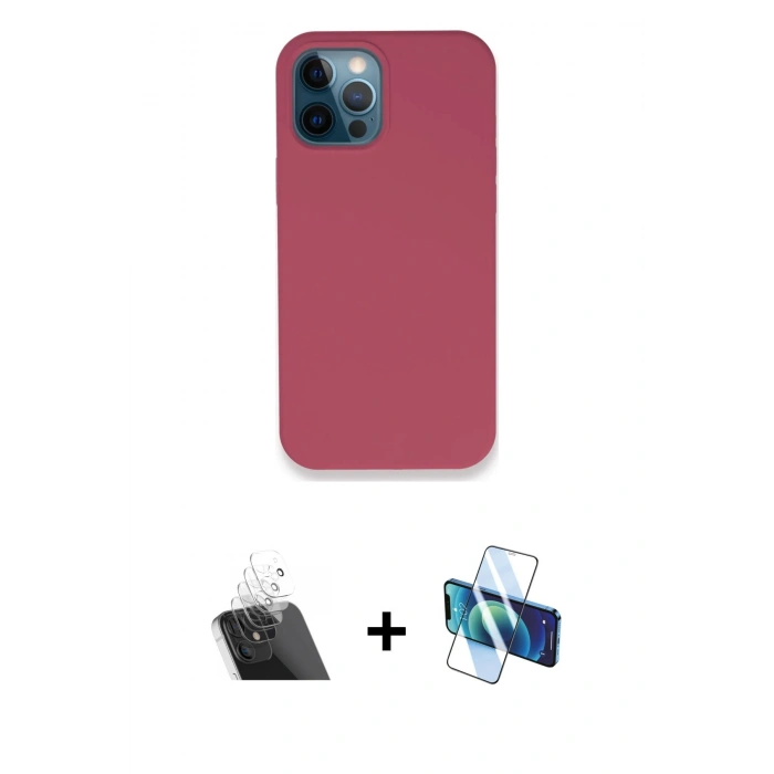 MARSİLYAN™- iPhone 12 Pro Kılıf Zirve Modern Özel Seri - Siyah 3D Antistatik Seramik Nano Ekran Koruyucu + Kamera Lens Koruma Cam - SF