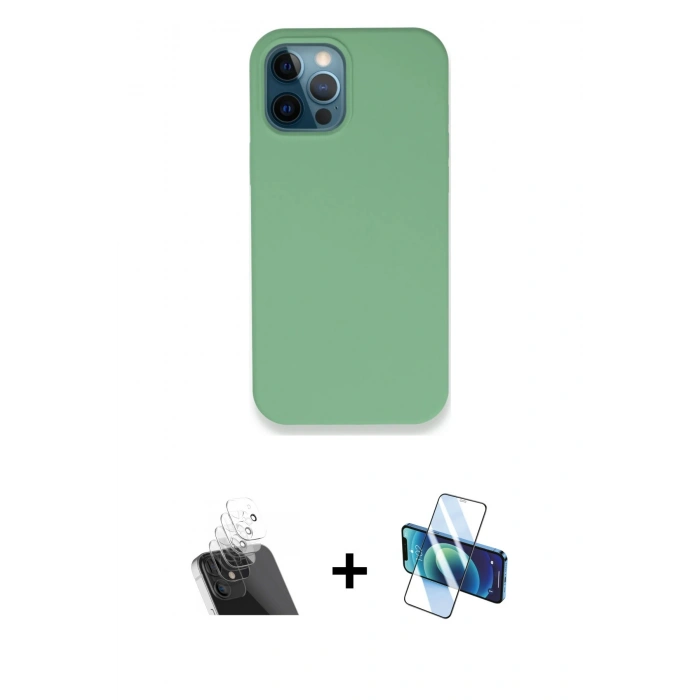 MARSİLYAN™- iPhone 12 Pro Kılıf Zirve Modern Özel Seri - Siyah 3D Antistatik Seramik Nano Ekran Koruyucu + Kamera Lens Koruma Cam - SF