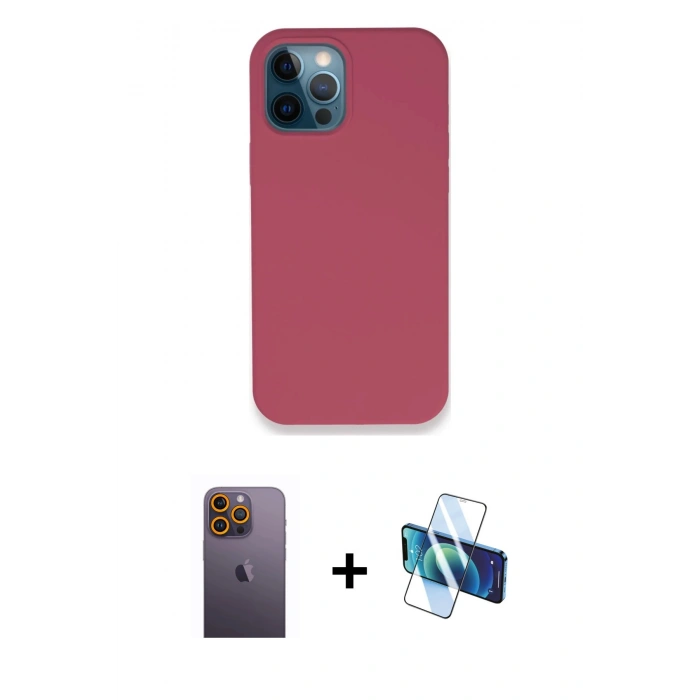MARSİLYAN™- iPhone 12 Pro Kılıf Zirve Modern Özel Seri - Siyah 3D Antistatik Seramik Nano Ekran Koruyucu + Neon Fosforlu Kamera Lens - SI