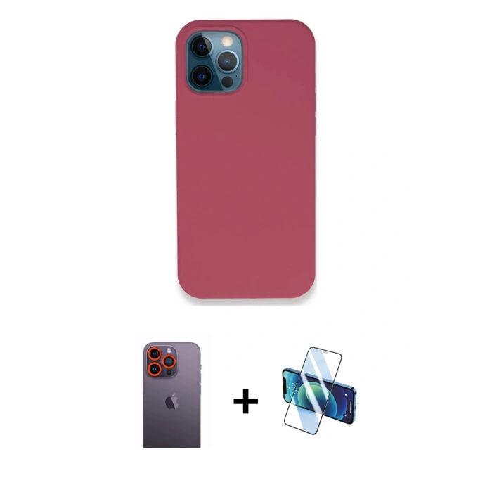 MARSİLYAN™- iPhone 12 Pro Kılıf Zirve Modern Özel Seri - Siyah 3D Antistatik Seramik Nano Ekran Koruyucu + Turuncu Neon Fosforlu Kamera Lens