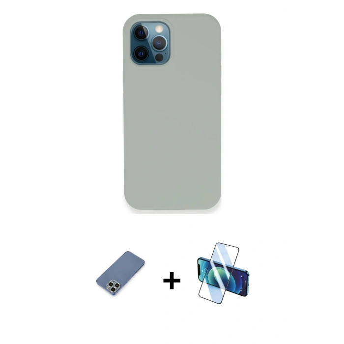 MARSİLYAN™- iPhone 12 Pro Kılıf Zirve Modern Özel Seri - Siyah 3D Antistatik Seramik Nano Ekran Koruyucu + Metal Kamera Lens Koruma Cam - AKYL