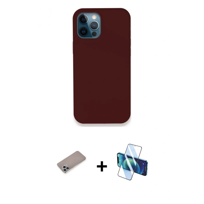 MARSİLYAN™- iPhone 12 Pro Kılıf Zirve Modern Özel Seri - Siyah 3D Antistatik Seramik Nano Ekran Koruyucu + Shine Kamera Lens Koruma Cam - SABE