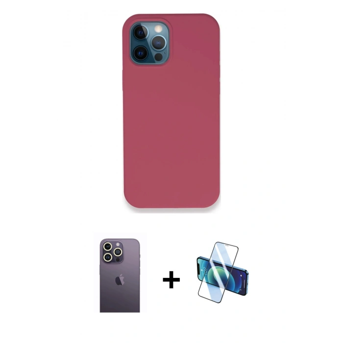 MARSİLYAN™- iPhone 12 Pro Kılıf Zirve Modern Özel Seri - Siyah 3D Antistatik Seramik Nano Ekran Koruyucu + Neon Fosforlu Kamera Lens - BZ