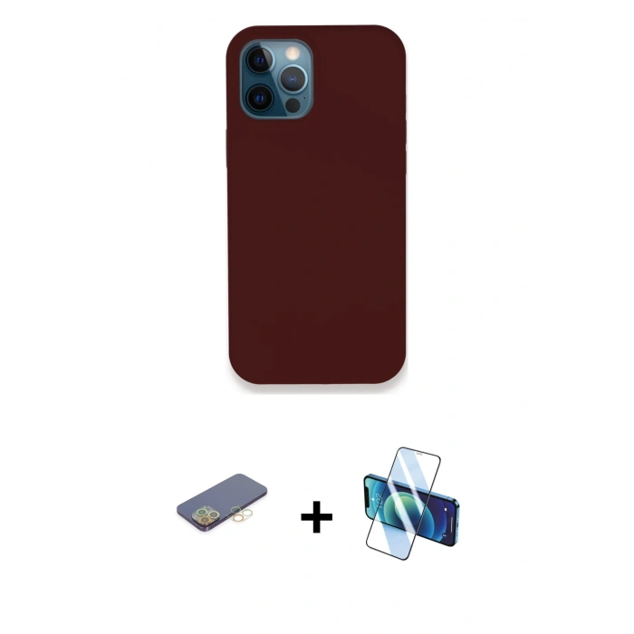 MARSİLYAN™- iPhone 12 Pro Kılıf Zirve Modern Özel Seri - Siyah 3D Antistatik Seramik Nano Ekran Koruyucu + Renkli Kamera Lens Koruma Cam - SI
