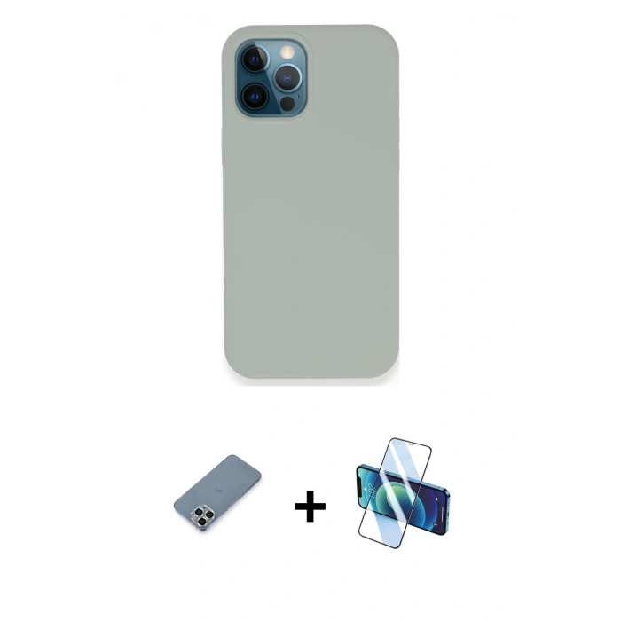 MARSİLYAN™- iPhone 12 Pro Kılıf Zirve Modern Özel Seri - Siyah 3D Antistatik Seramik Nano Ekran Koruyucu + Metal Kamera Lens Koruma Cam - GS